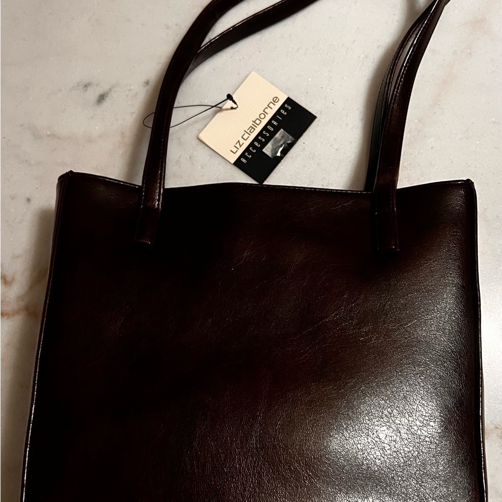 Vintage Dark Brown Faux Leather Liz Claiborne Shoulder Bag New with Tags NOS 90s - Picture 4 of 7